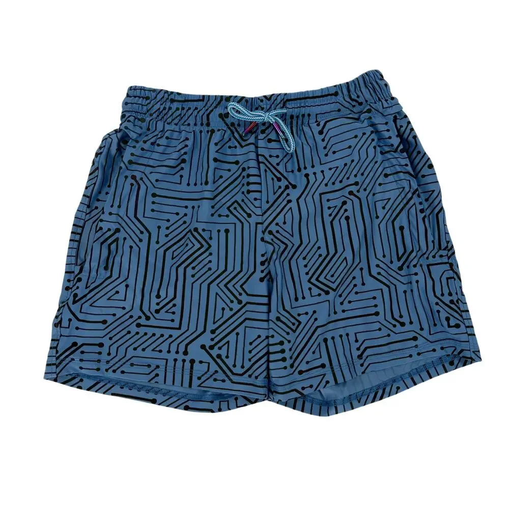 Gay Almanac By PandaTak Blue Circuit Weekender Shorts Flash Reflective‎ NWOT